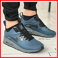 Кроссовки зимние мужские Nike Air Max 90 Mid blue термо / Найк аир макс 90 мид синие термоносок