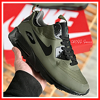 Кроссовки зимние мужские Nike Air Max 90 Mid khaki термо / Найк аир макс 90 мид зеленые хаки