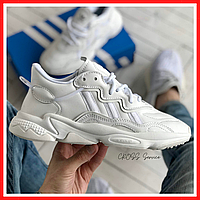 Кроссовки мужские и женские Adidas Ozweego white / Адидас Озвиго белые рефлективные