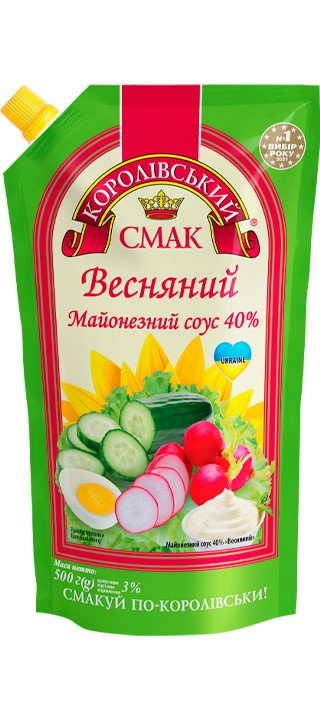Соус майонезний Весняний Королівський смак 40% жирності 500 грамів дой-пак, фото 1