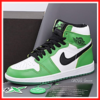 Кроссовки женские и мужские Nike air Jordan Retro 1 green white / Найк аир Джордан Ретро 1 зеленые белые
