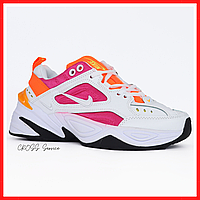 Кроссовки женские Nike M2K Tekno white orange pink / Найк м2к Текно белые розовые оранжевые
