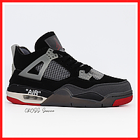 Кроссовки мужские Nike air Jordan 4 black red / Найк аир Джордан 4 черные баскетбольные