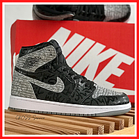 Кроссовки женские и мужские Nike air Jordan Retro 1 black gray / Найк Джордан Ретро 1 черные высокие