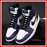 Кроссовки мужские и женские Nike air Jordan Retro 1 violet white / Найк аир Джордан Ретро 1 фиолетовые белые