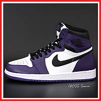 Кроссовки женские и мужские Nike air Jordan Retro 1 violet white / Найк аир Джордан Ретро 1 фиолетовые белые