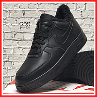 Кроссовки зимние женские и мужские Nike Air Force 1 black с мехом / кеды Найк аир Форс 1 черные на меху