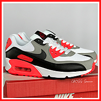 Кросівки чоловічі та жіночі Nike Air Max 90 gray white / Найк аір макс 90 сірі червоні білі