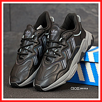 Кроссовки женские и мужские Adidas Ozweego black / Адидас Озвиго черные рефлективные