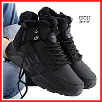 Кроссовки мужские зимние Nike Huarache Acronym black с мехом / Найк Хуарачи Акронум черные на меху 43