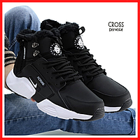 Кроссовки мужские зимние Nike Huarache Acronym black с мехом / Найк Хуарачи Акронум черные на меху