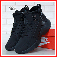 Кроссовки мужские зимние Nike Huarache Acronym black с мехом / Найк Хуарачи Акронум черные на меху