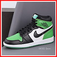 Кроссовки женские Nike air Jordan Retro 1 black white green / Найк аир Джордан Ретро 1 черные белые зеленые