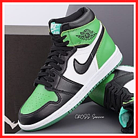 Кроссовки мужские Nike air Jordan Retro 1 black white green / Найк аир Джордан Ретро 1 черные белые зеленые