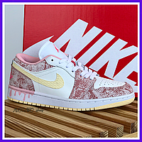 Кроссовки женские Nike air Jordan Retro 1 low pink / Найк аир Джордан ретро 1 низкие розовые белые