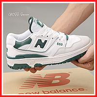 Кроссовки мужские и женские New Balance 550 white green / Нью Баланс 550 белые зеленые