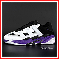 Кроссовки мужские и женские Adidas Niteball white violet black / Адидас Найтбалл белые черные фиолетовые