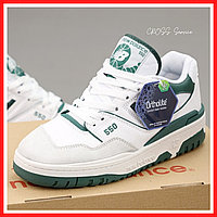Кроссовки женские и мужские New Balance 550 white green / Нью Баланс 550 белые зеленые