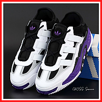 Кроссовки женские и мужские Adidas Niteball white violet black / Адидас Найтбалл белые черные фиолетовые