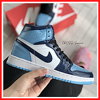 Кроссовки женские Nike Air Jordan Retro 1 blue white / Найк Джордан ретро 1 голубые синие белые