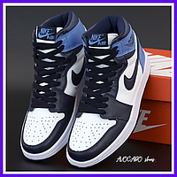 Кроссовки мужские и женские Nike air Jordan Retro 1 blue white / Найк аир Джордан Ретро 1 белые синие