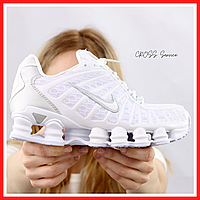Кроссовки женские и мужские Nike Shox white gray reflective / Найк Шокс белые серые рефлективные