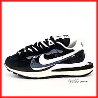 Кроссовки женские Nike x Sacai VaporWaffle black / Найк Вапорвафл Сакай черные белые