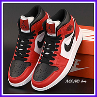 Кроссовки мужские и женские Nike air Jordan Retro 1 white red / Найк аир Джордан Ретро 1 красные белые