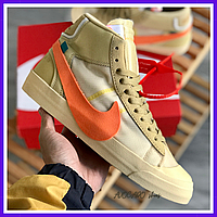 Кросівки чоловічі та жіночі Nike Blazer Mid brown beige / Найк Блейзер коричневі бежеві Оф Вайт