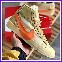 Кроссовки мужские и женские Nike Blazer Mid brown beige / Найк Блейзер коричневые бежевые Офф Вайт