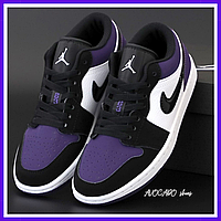 Кроссовки мужские Nike Jordan Retro 1 Low violet black / кеды Найк Джордан Ретро 1 низкие фиолетовые черные