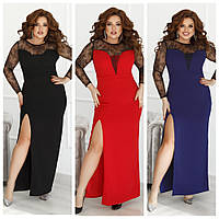 Женское элегантное облегающее вечернее платье батал: 48-50, 52-54, 56-58 - черный, красный, индиго