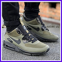 Кроссовки зимние мужские Nike Air Max 90 Mid khaki термо / Найк аир макс 90 мид зеленые хаки