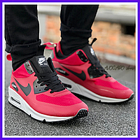 Кроссовки зимние мужские Nike Air Max 90 Mid red термо / Найк аир макс 90 мид красные