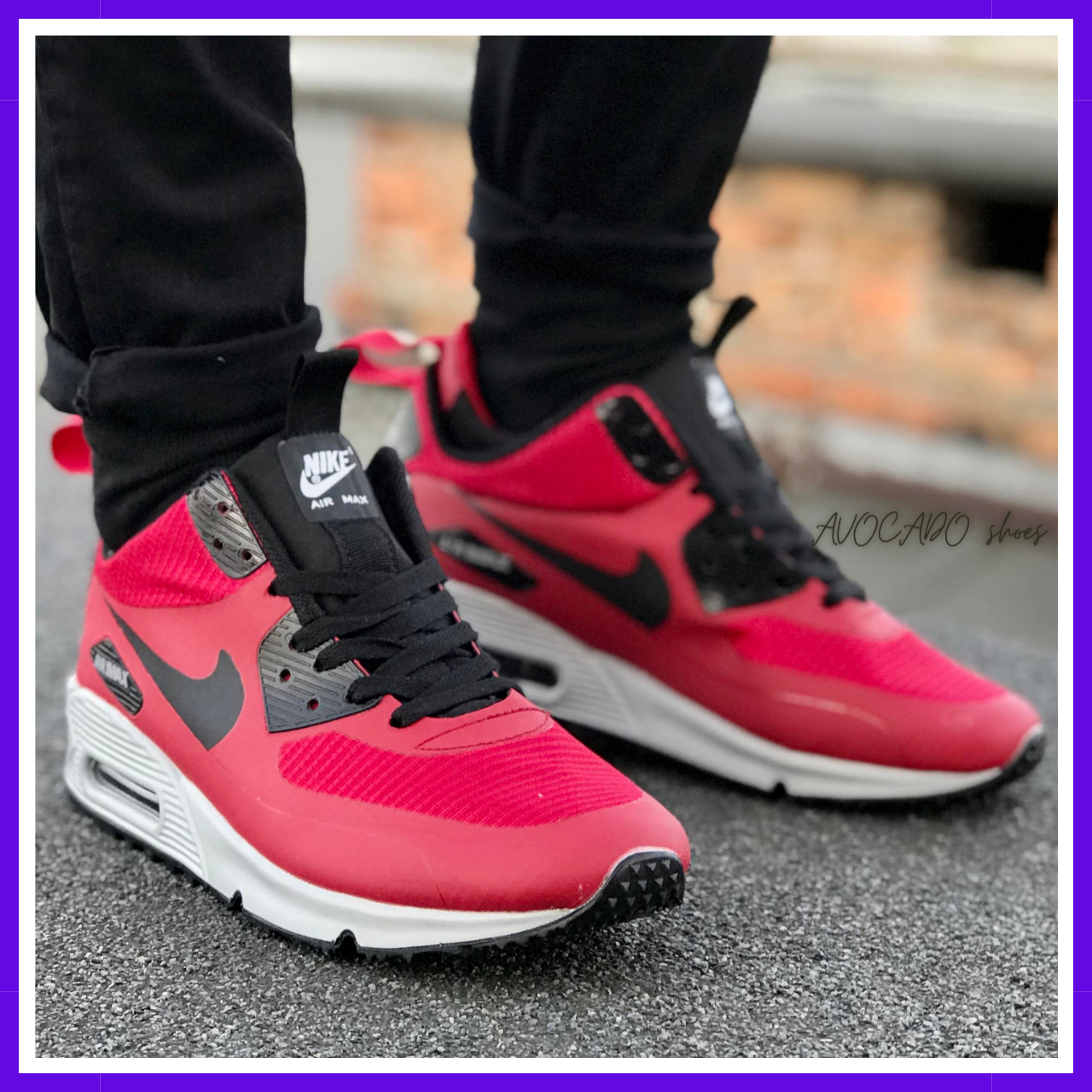 Кросівки зимові чоловічі Nike Air Max 90 Mid red термо/Найк аїр макс 90 міді червоні