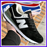 Кросівки чоловічі та жіночі зимові New balance 574 black з хутром / Нью Беланс 574 чорні на хутрі