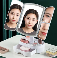Настольное тройное зеркало для макияжа с сенсорной подсветкой " Led Lighted" на аккумуляторе, белое