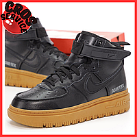 Кроссовки зимние мужские и женские Nike Air Force 1 Gore-tex black с мехом / Найк аир Форс 1 черные на меху