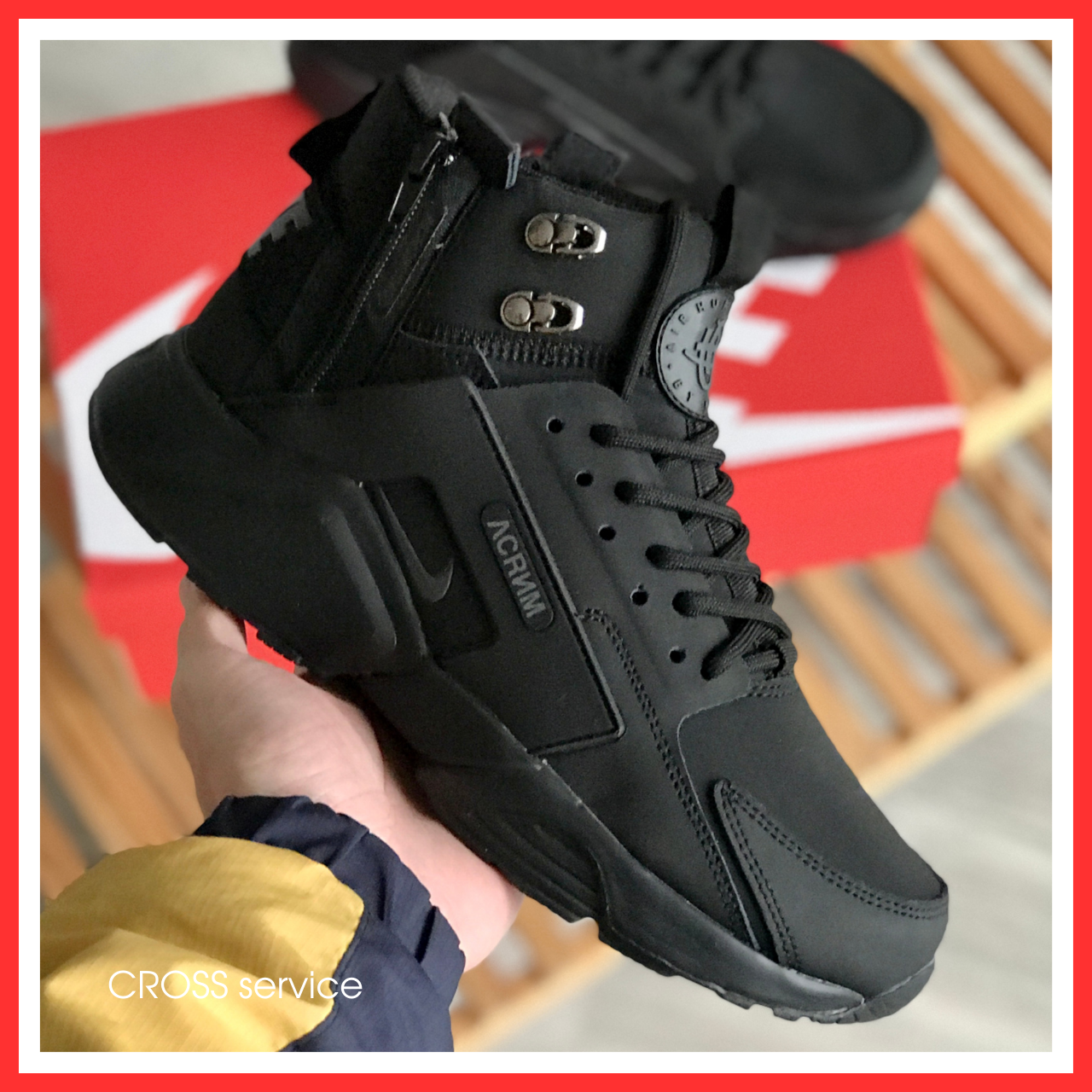 Кросівки чоловічі зимові Nike Huarache Acronym black termo / Найк Хуарачі Акронум термо чорні