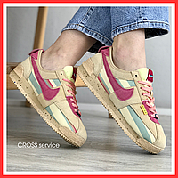 Кроссовки женские Nike Cortez beige pink / Найк кортез бежевые розовые замшевые