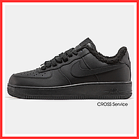 Кроссовки зимние женские и мужские Nike Air Force 1 black с мехом / Найк аир Форс 1 черные на меху