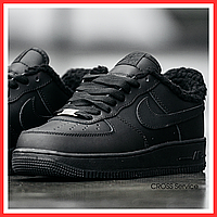 Кроссовки зимние женские и мужские Nike Air Force 1 black с мехом / Найк аир Форс 1 черные на меху