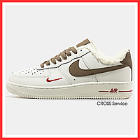 Кроссовки зимние женские и мужские Nike Air Force Low Mocco white с мехом / кеды Найк аир Форс 1 белые на меху