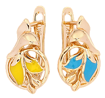 Сережки Xuping Позолота 18K англійський замок "Рослинний візерунок з жовто-блакитною емаллю"