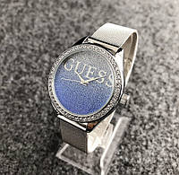 Женские наручные часы под Guess Серебро с синим Fmall