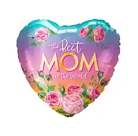 Фольгированный воздушный шарик сердце "THE BEST MOM IN THE WORLD" 18" 45 см