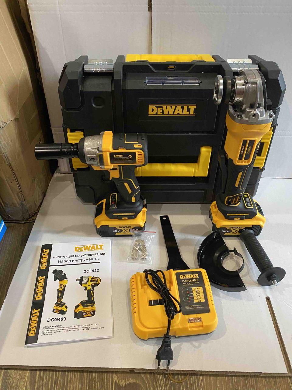 Набір 2в1 АКБ DeWalt 36V 6A (Гайковерт DCF922D2T + Болгарка DCG413) Набір 2в1 Деволт