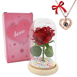 Міні троянда в колбі з підсвічуванням 15,5см + Подарунок Кулон з проекцією "I love you" / Декоративна троянда нічник