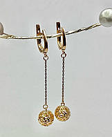 Срібні сережки жіночі позолочені довгі "Сфера впливу" Стильні срібні сережки ланцюжки
