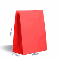 Крафт пакет паперовий(28*19*11,5см)червоний(25 шт)кольорові пакети без ручок